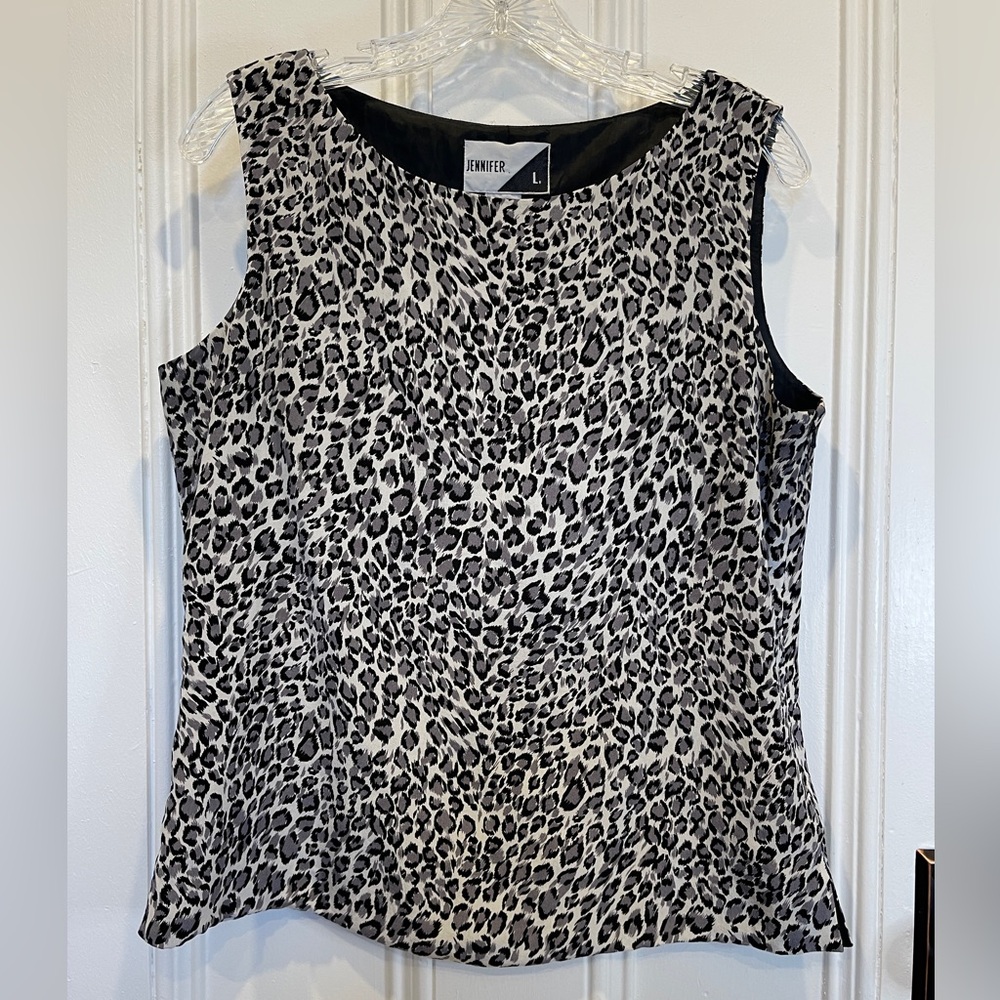 Jennifer L. Animal Print Scoop Neck Sleeveless 100% Silk Blouse - Size L